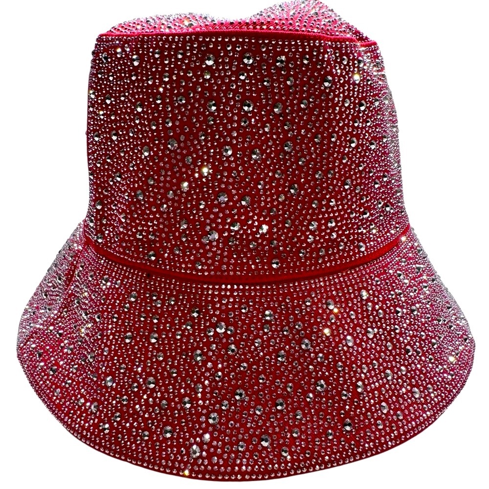 Dazzling Red and Silver Crystals Bucket Hat NWOT - Picture 2 of 8